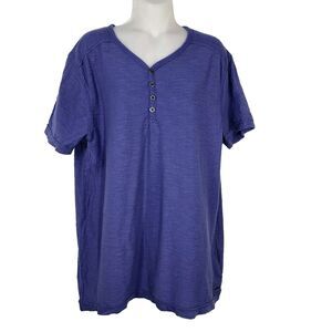 Rock Republic Womens Henley Shirt Size Large Blue Short Sleeve V Neck Tunic Knit